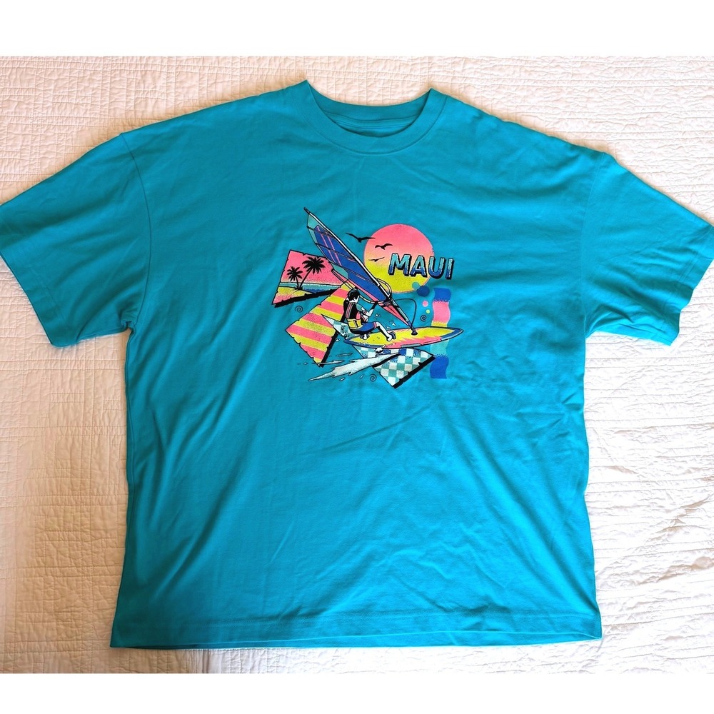Urban Outfitters Maui Windsurfing Graphic Tee Teal Blue Mens Large Retro Surf